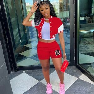 Red Initial B Short Set